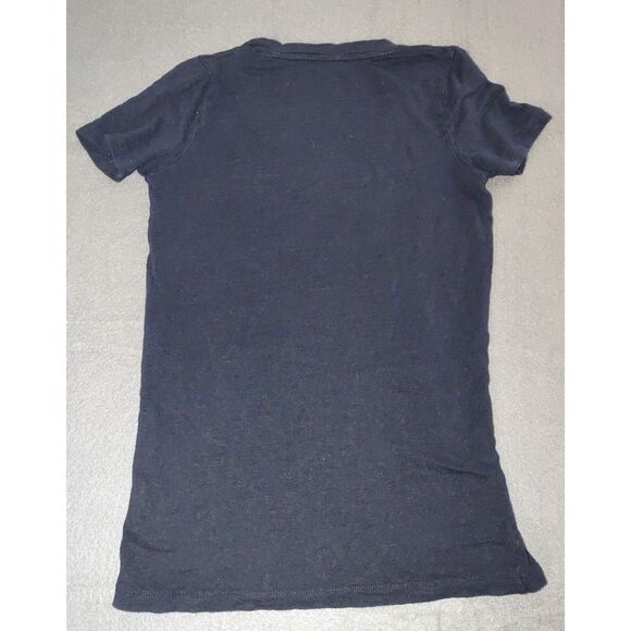 J. Crew Linen V-Neck Pocket T-Shirt Womens Size XS Navy Cottagecore Versatile - Picture 5 of 6